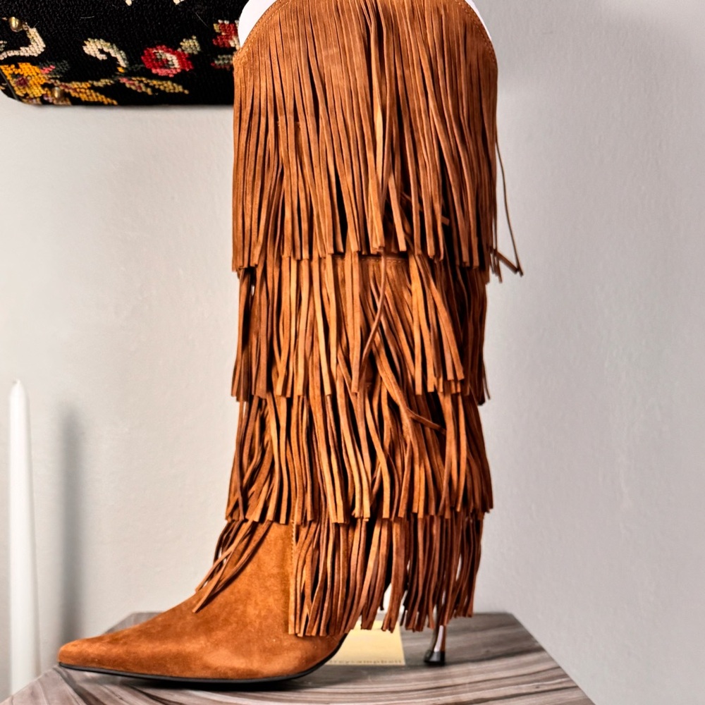 Free People Tan Fringe Heeled Boots - Picture 8 of 10
